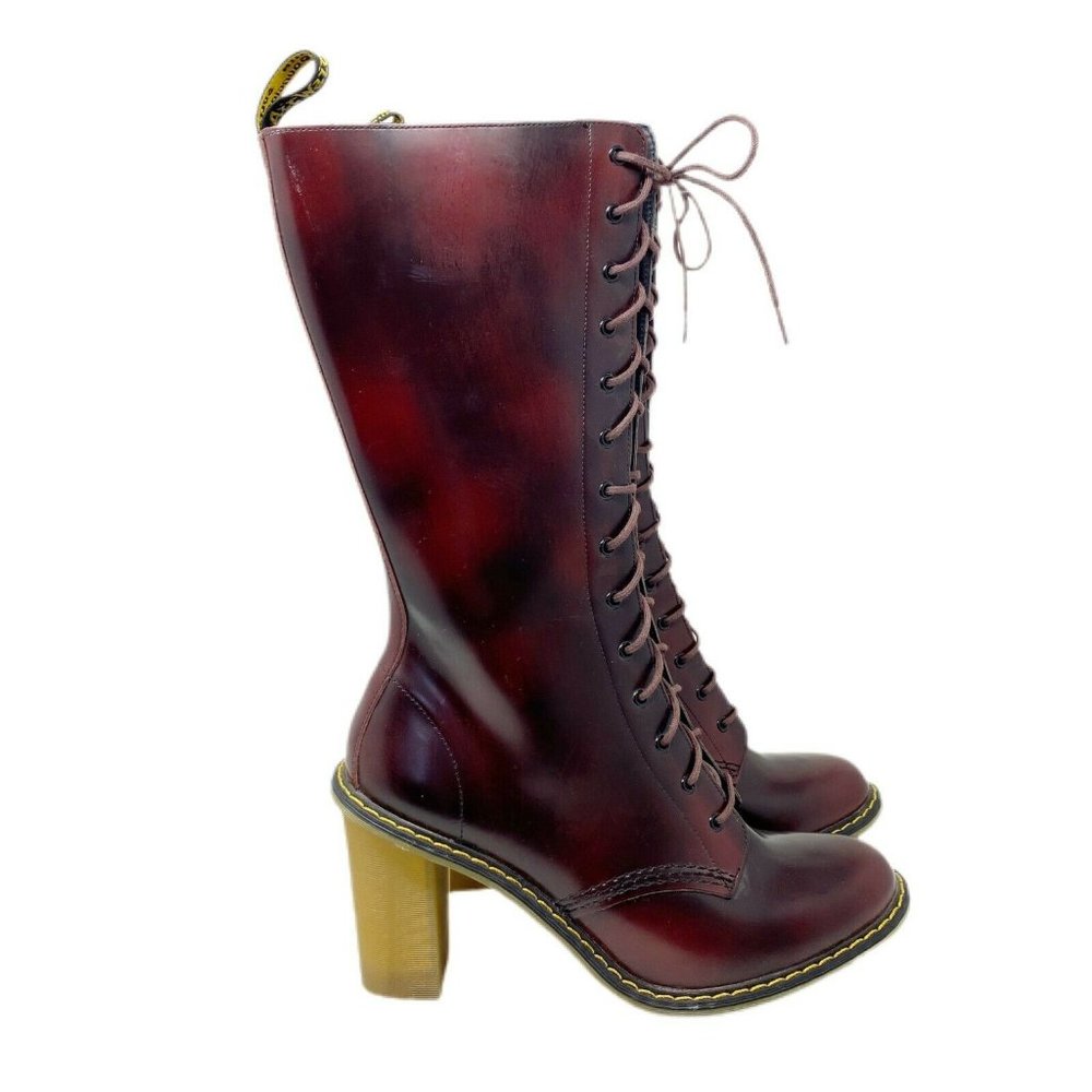 Dr. Martens Louise Oxblood Burgundy 14-Eye Heel Diva Zipper Platform Boots Sz 9
